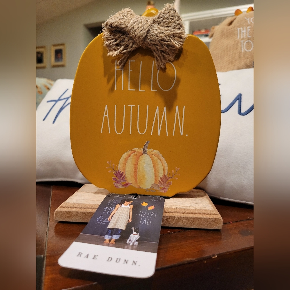 Rae Dunn | NWT HELLO AUTUMN Metal & Wood Fall Thanksgiving Decor Sign tin